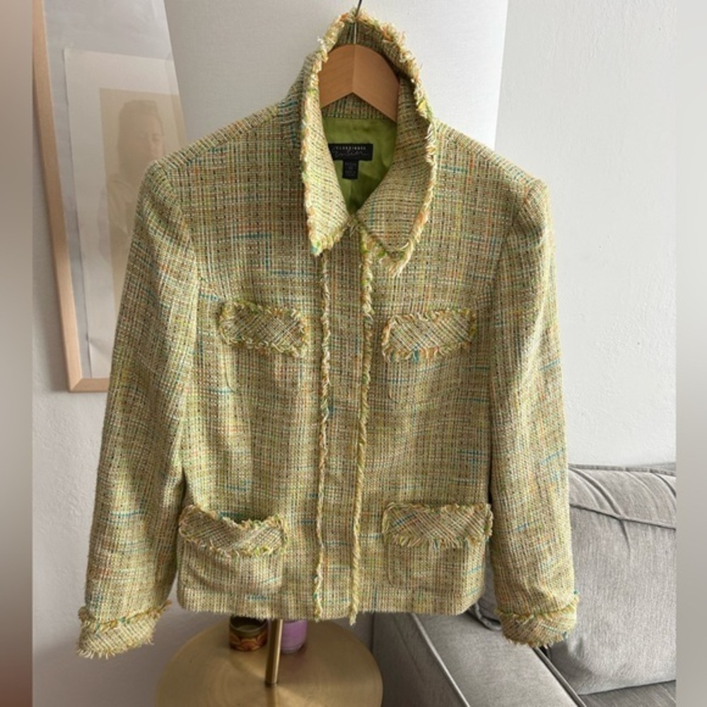Tweed Green Yellow Preppy Y2K Corporate Blazer Size 12P